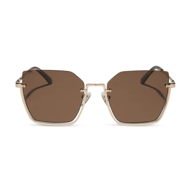 ANALISE - GOLD W SEQUOIA TORT TEMPLE TIPS + BROWN POLARIZED SUNGLASSES sold by Diff Eyewear