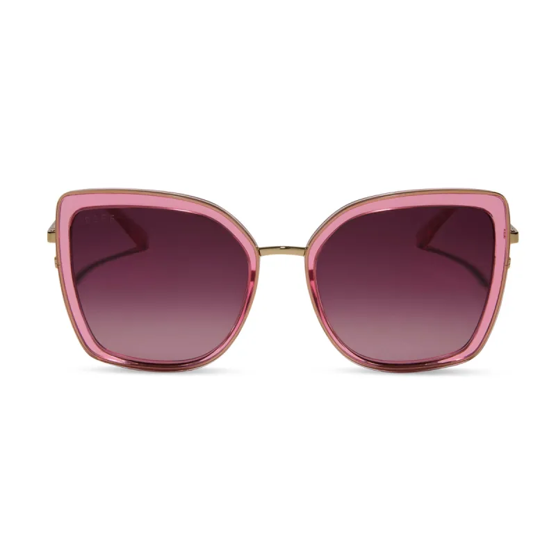 CLARISSE - CANDY PINK CRYSTAL + WINE GRADIENT SUNGLASSES sold by Diff Eyewear