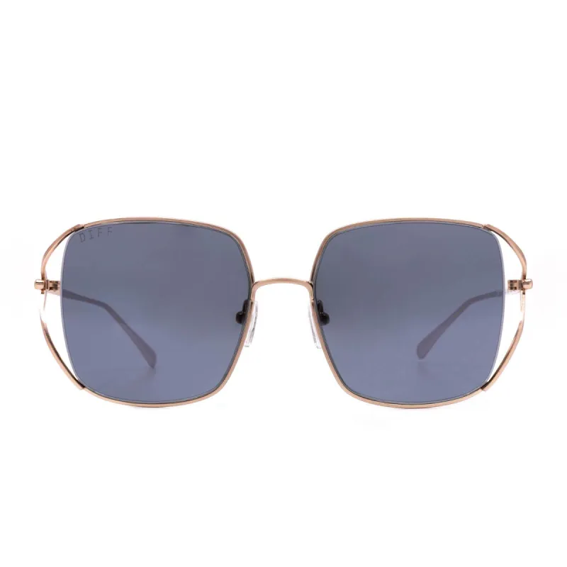 FRANKIE - BRUSHED ROSE GOLD + GREY MIRROR SUNGLASSES sold by Diff Eyewear