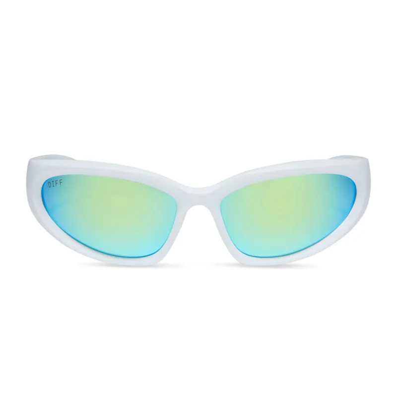SIDE OUT - MATTE WHITE + TURQUOISE ICE MIRROR + POLARIZED SUNGLASSES sold by Diff Eyewear