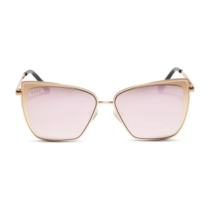 GRACE - BRUSHED GOLD + CHERRY BLOSSOM MIRROR SUNGLASSES sold by Diff Eyewear