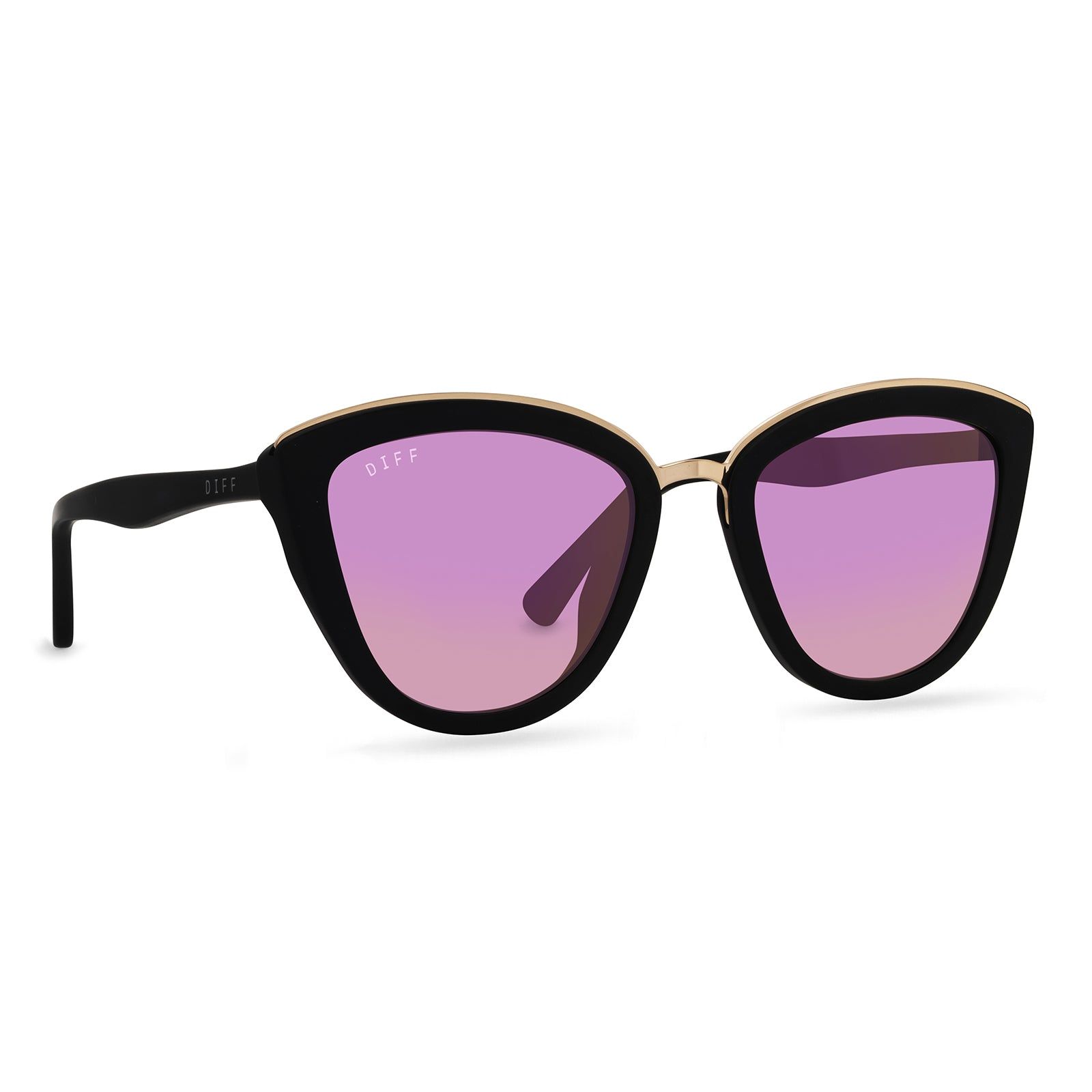 ROSE - MATTE BLACK + PINK MIRROR SUNGLASSES sold by Diff Eyewear product image thumbnail 2