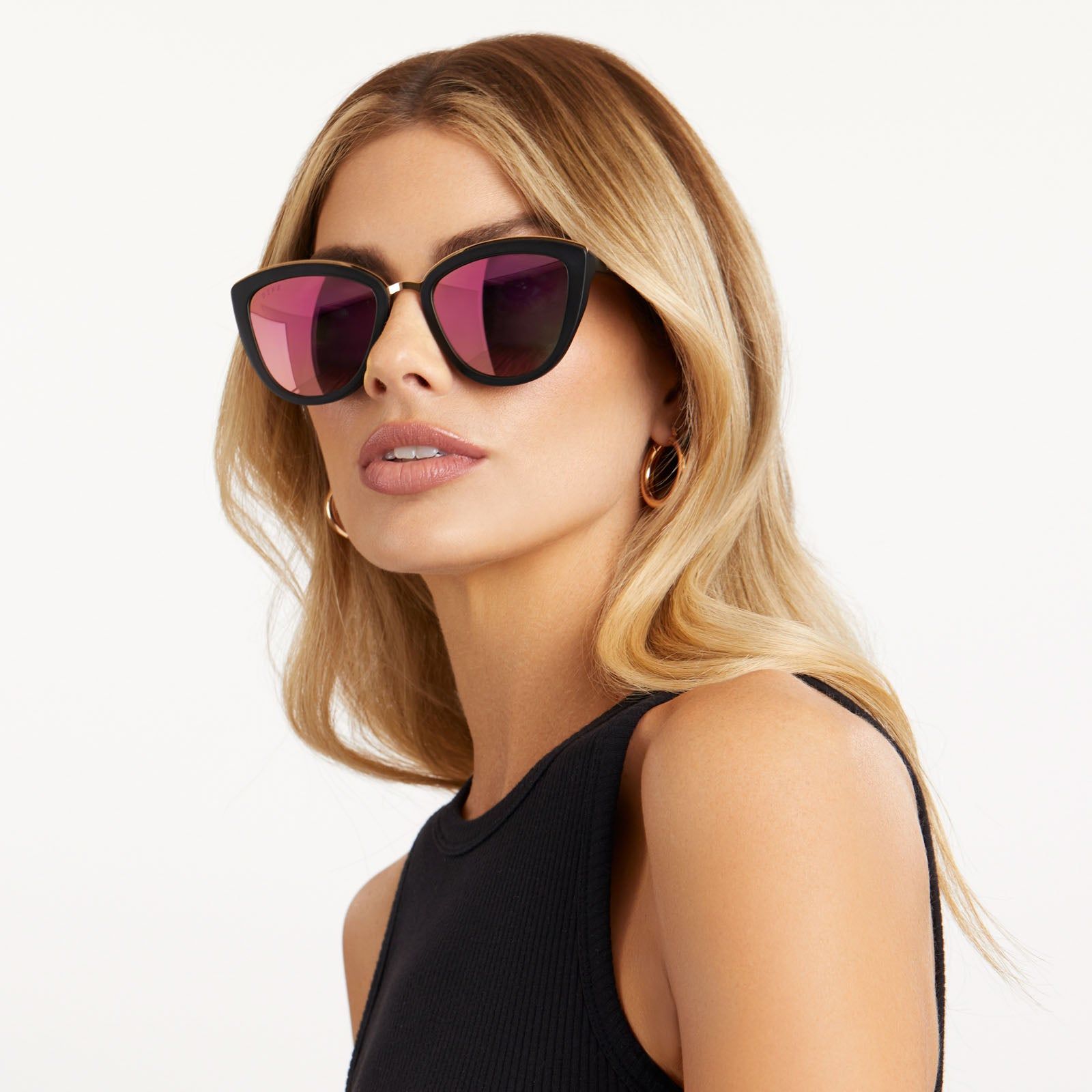 ROSE - MATTE BLACK + PINK MIRROR SUNGLASSES sold by Diff Eyewear product image thumbnail 6