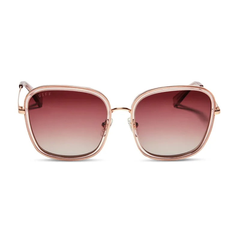 GENEVIVE - LIGHT PINK CRYSTAL + WINE GRADIENT + POLARIZED SUNGLASSES sold by Diff Eyewear