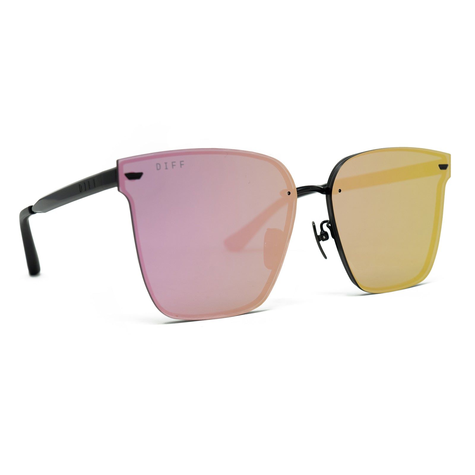 BELLA V - MATTE BLACK + PINK MIRROR SUNGLASSES sold by Diff Eyewear product image thumbnail 2