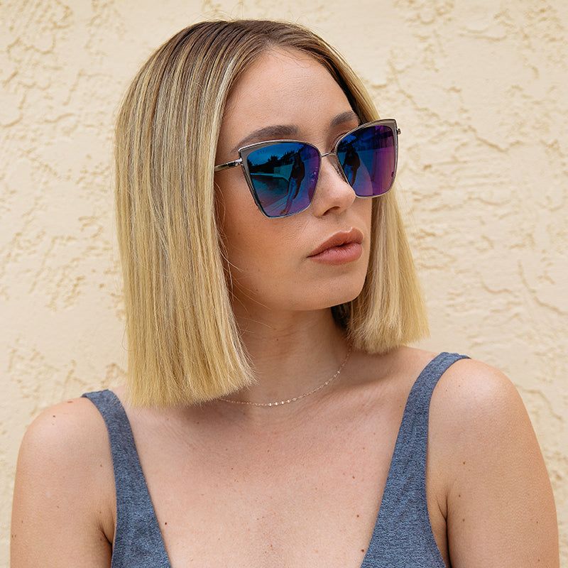 BECKY - LIGHT GUNMETAL + BLUE FLASH SUNGLASSES sold by Diff Eyewear product image thumbnail 5