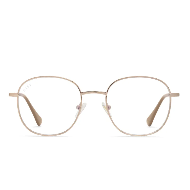 ROMAN - ROSE GOLD/BURGUNDY + BLUE LIGHT READERS sold by Diff Eyewear