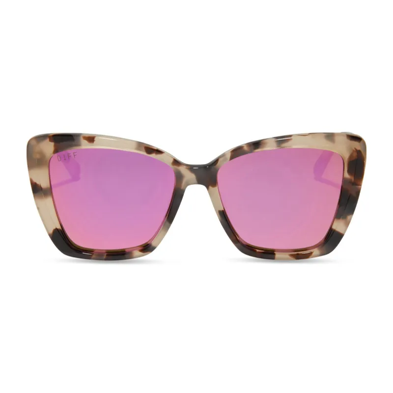 BECKY II XS - CREAM TORTOISE + PINK MIRROR SUNGLASSES sold by Diff Eyewear
