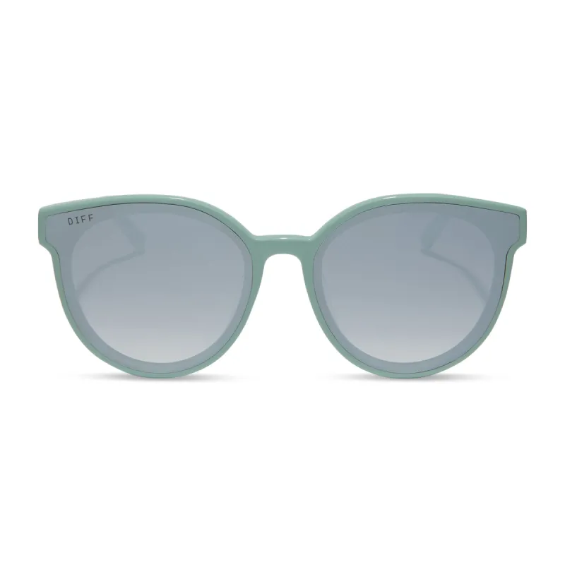 GEMMA - STEEL TEAL + GREY GRADIENT WITH SILVER FLASH SUNGLASSES sold by Diff Eyewear
