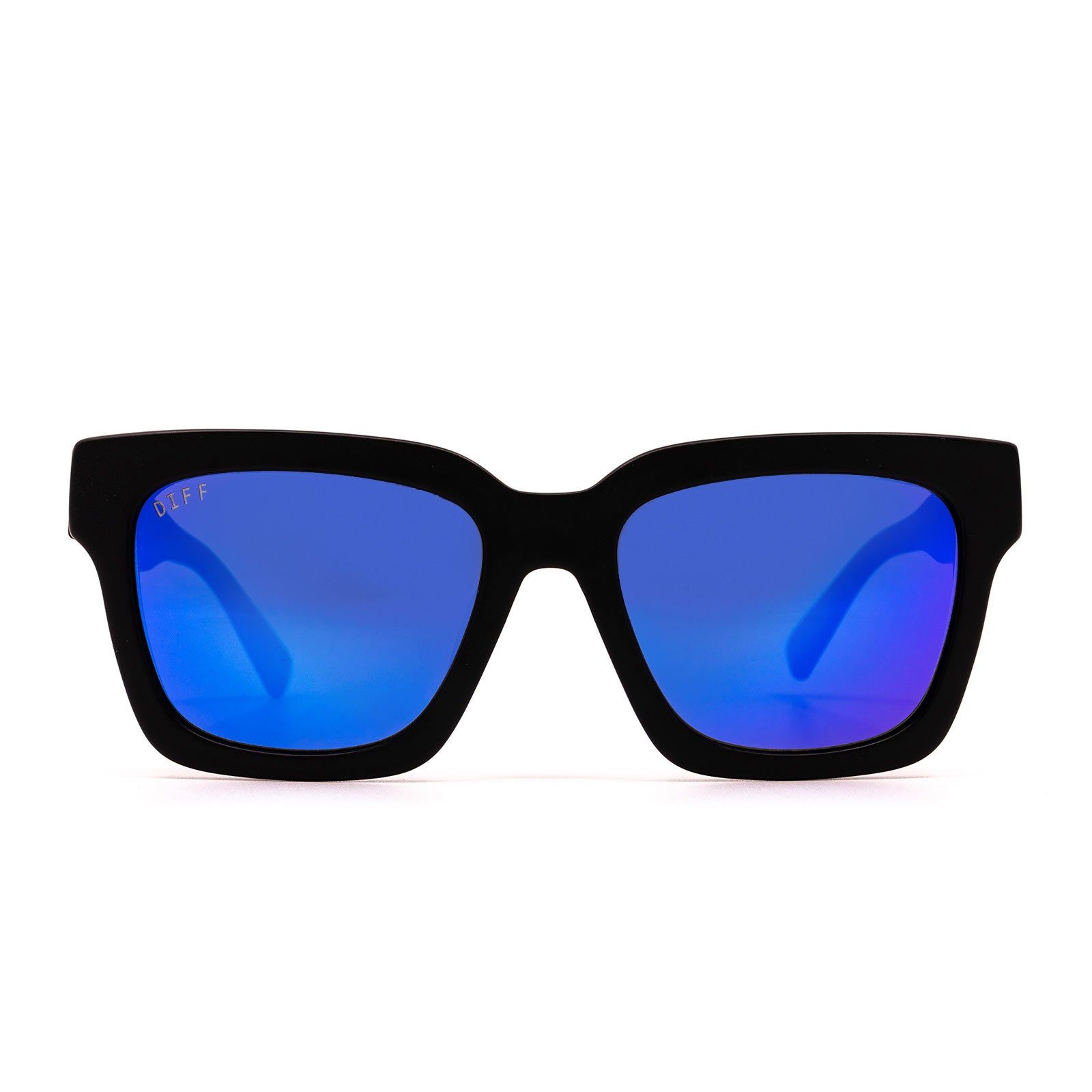 AUSTEN - MATTE BLACK + BLUE MIRROR SUNGLASSES sold by Diff Eyewear
