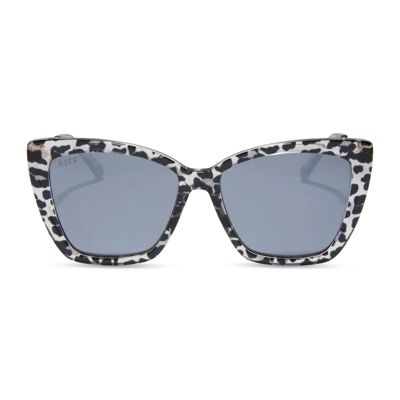 BECKY II - CLEAR LEOPARD + GREY MIRROR SUNGLASSES sold by Diff Eyewear