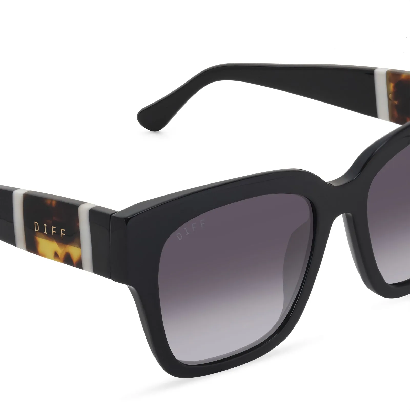 BELLA II - BLACK W/ COLORBLOCK TEMPLES + GREY GRADIENT POLARIZED SUNGLASSES sold by Diff Eyewear product image thumbnail 3