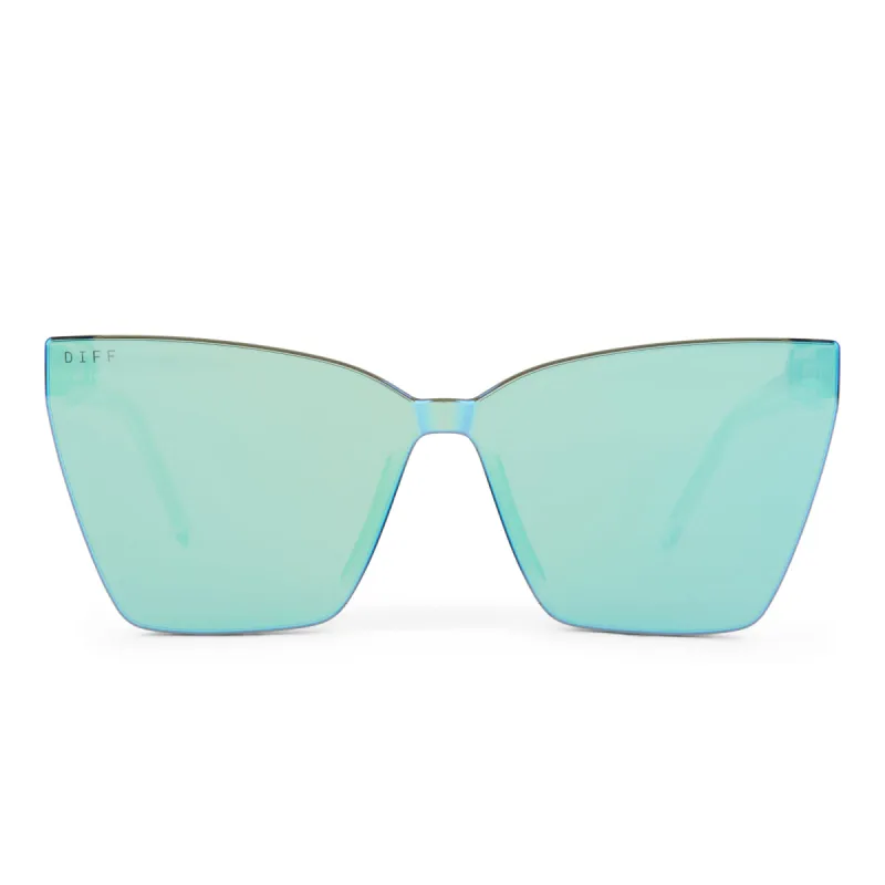 GOLDIE - CLEAR CRYSTAL + TEAL MIRROR SUNGLASSES sold by Diff Eyewear