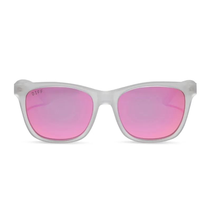 STORM - FROSTY MATTE CRYSTAL CLEAR + PINK MIRROR + POLARIZED SUNGLASSES sold by Diff Eyewear