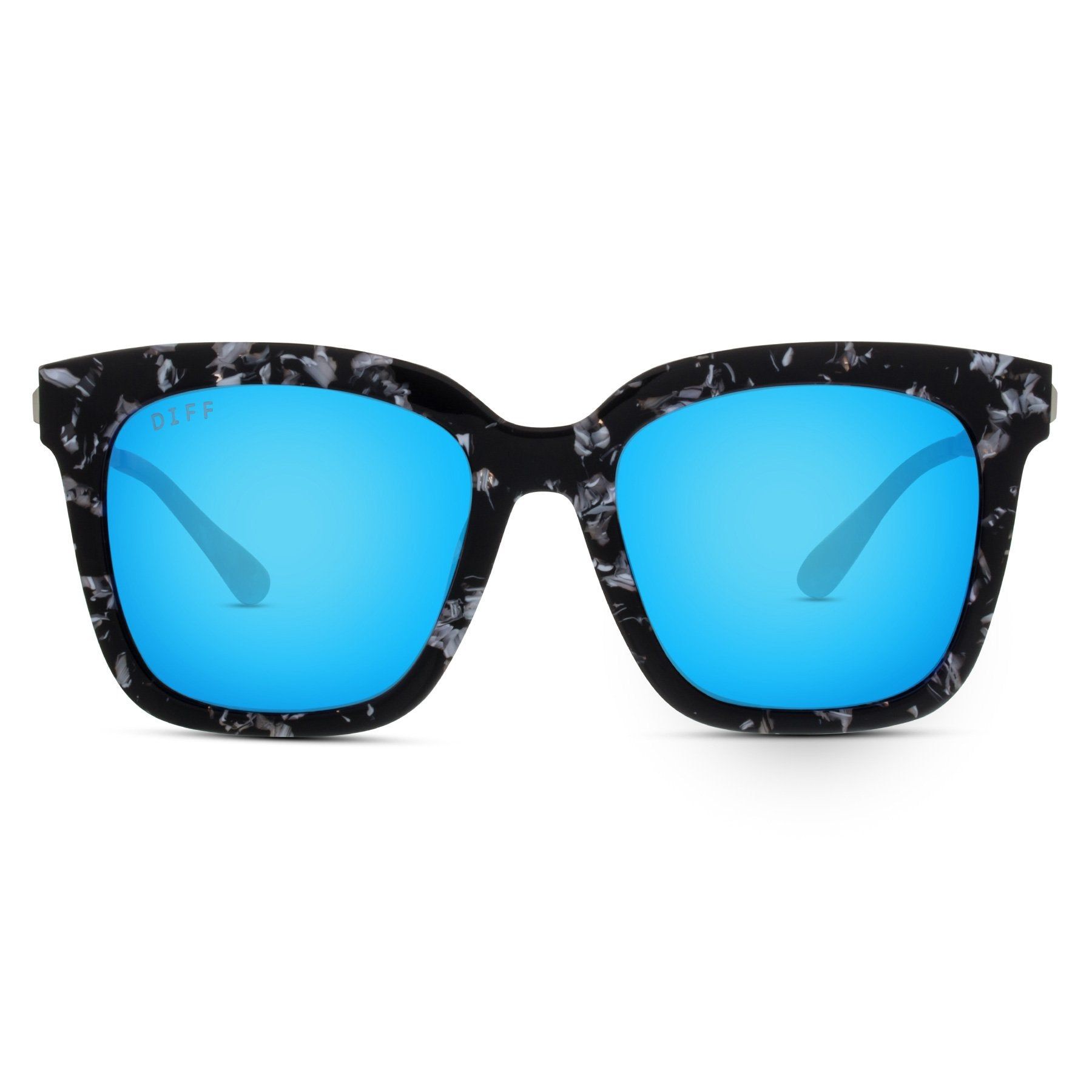 BELLA - BLACK / WHITE + BLUE MIRROR + POLARIZED SUNGLASSES sold by Diff Eyewear