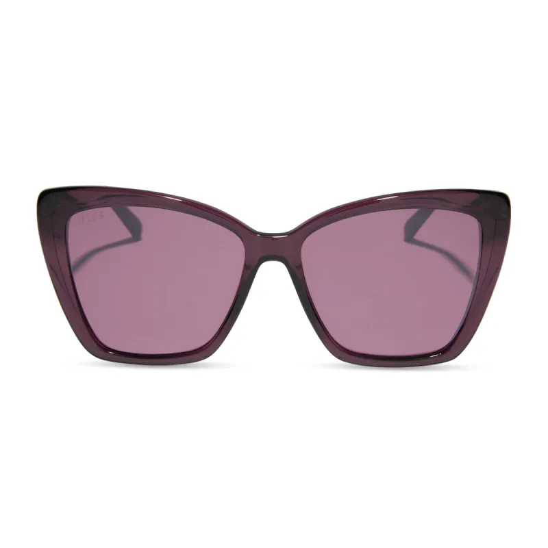 BECKY II - BLACK + AUBERGINE TEMPLE TIPS + AUBERGINE W SILVER FLASH + POLARIZED SUNGLASSES sold by Diff Eyewear