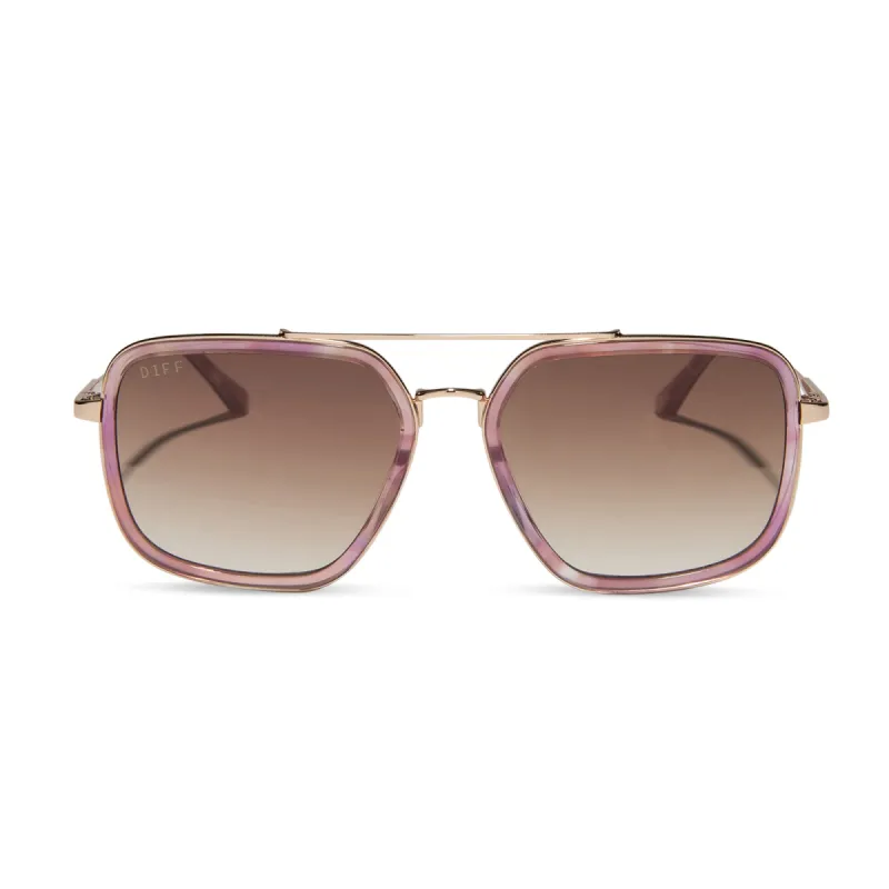 JORDAN - GOLD + FLEUR TORTOISE TEMPLE TIPS + BROWN GRADIENT SUNGLASSES sold by Diff Eyewear