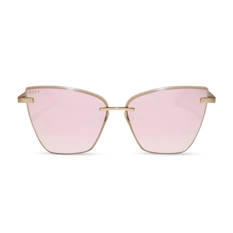 BECKY V - BRUSHED GOLD + CHERRY BLOSSOM MIRROR SUNGLASSES sold by Diff Eyewear