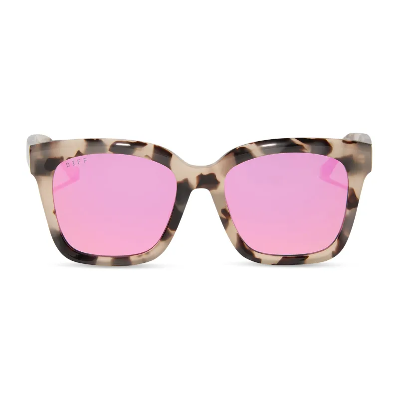 MEREDITH - CREAM TORTOISE + PINK MIRROR SUNGLASSES sold by Diff Eyewear