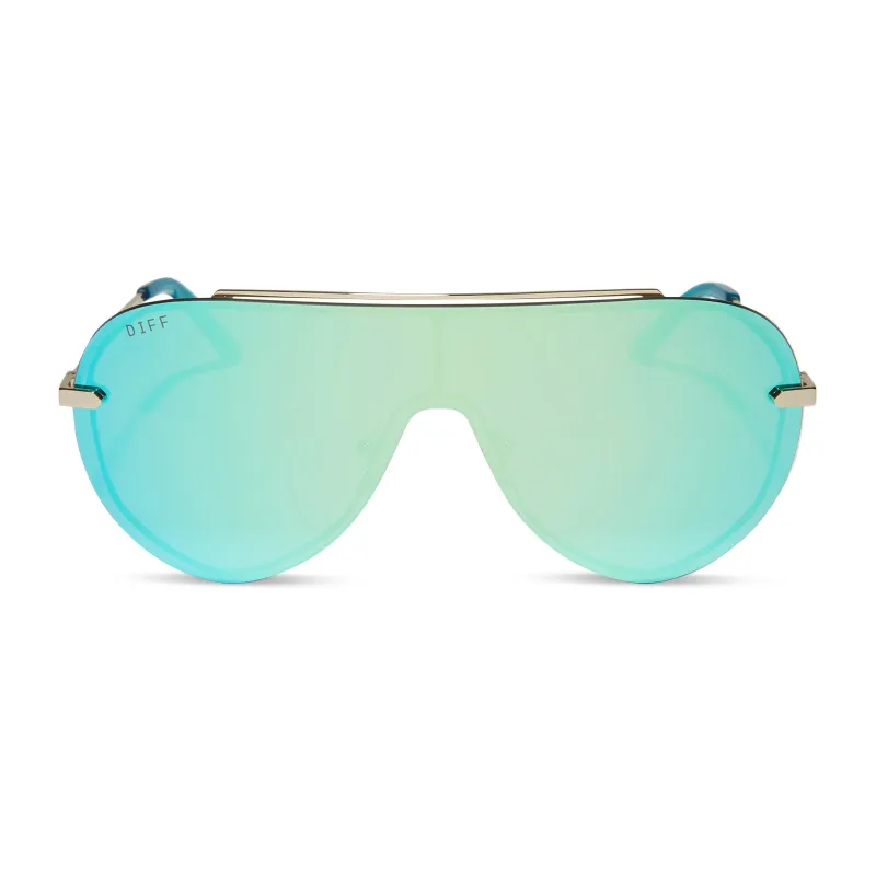 IMANI - GOLD + TURQUOISE ICE MIRROR SUNGLASSES sold by Diff Eyewear