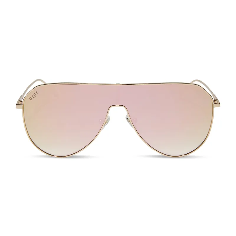 DASH SHIELD - GOLD + TAUPE MIRROR SUNGLASSES sold by Diff Eyewear