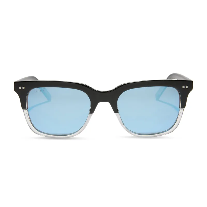 MR. FANTASTIC™ - RETRO BLACK TO CLEAR GRADIENT + QUANTUM BLUE MIRROR + POLARIZED SUNGLASSES sold by Diff Eyewear