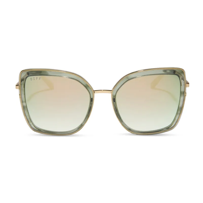 CLARISSE - GOLD + COOL MATCHA MIRROR SUNGLASSES sold by Diff Eyewear