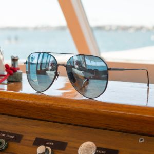 DASH - BRUSHED GUNMETAL + AEGEAN BLUE GRADIENT FLASH POLARIZED SUNGLASSES sold by Diff Eyewear