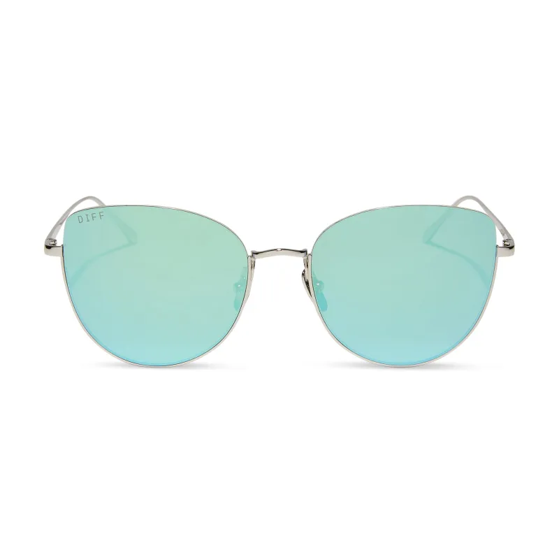 KINSLEY - SILVER + AQUATIC AWE MIRROR SUNGLASSES made by Diff Eyewear