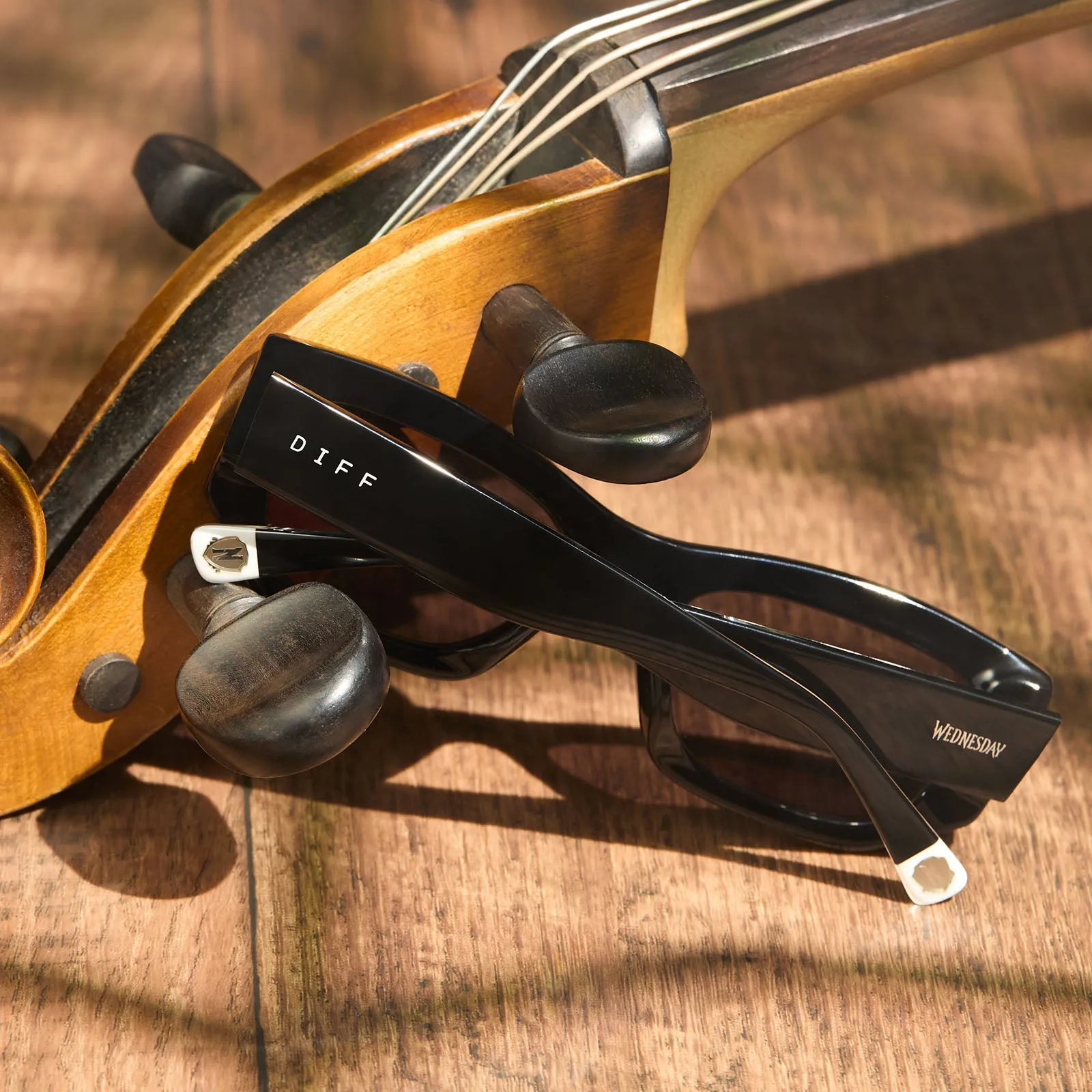 WEDNESDAY ADDAMS - MIDNIGHT BLACK + SCHOOL UNIFORM STRIPES + RAVEN SUNGLASSES sold by Diff Eyewear product image thumbnail 4