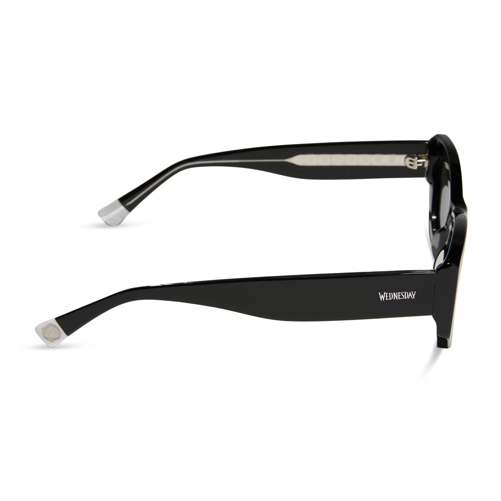 WEDNESDAY ADDAMS - MIDNIGHT BLACK + SCHOOL UNIFORM STRIPES + RAVEN SUNGLASSES sold by Diff Eyewear product image thumbnail 5