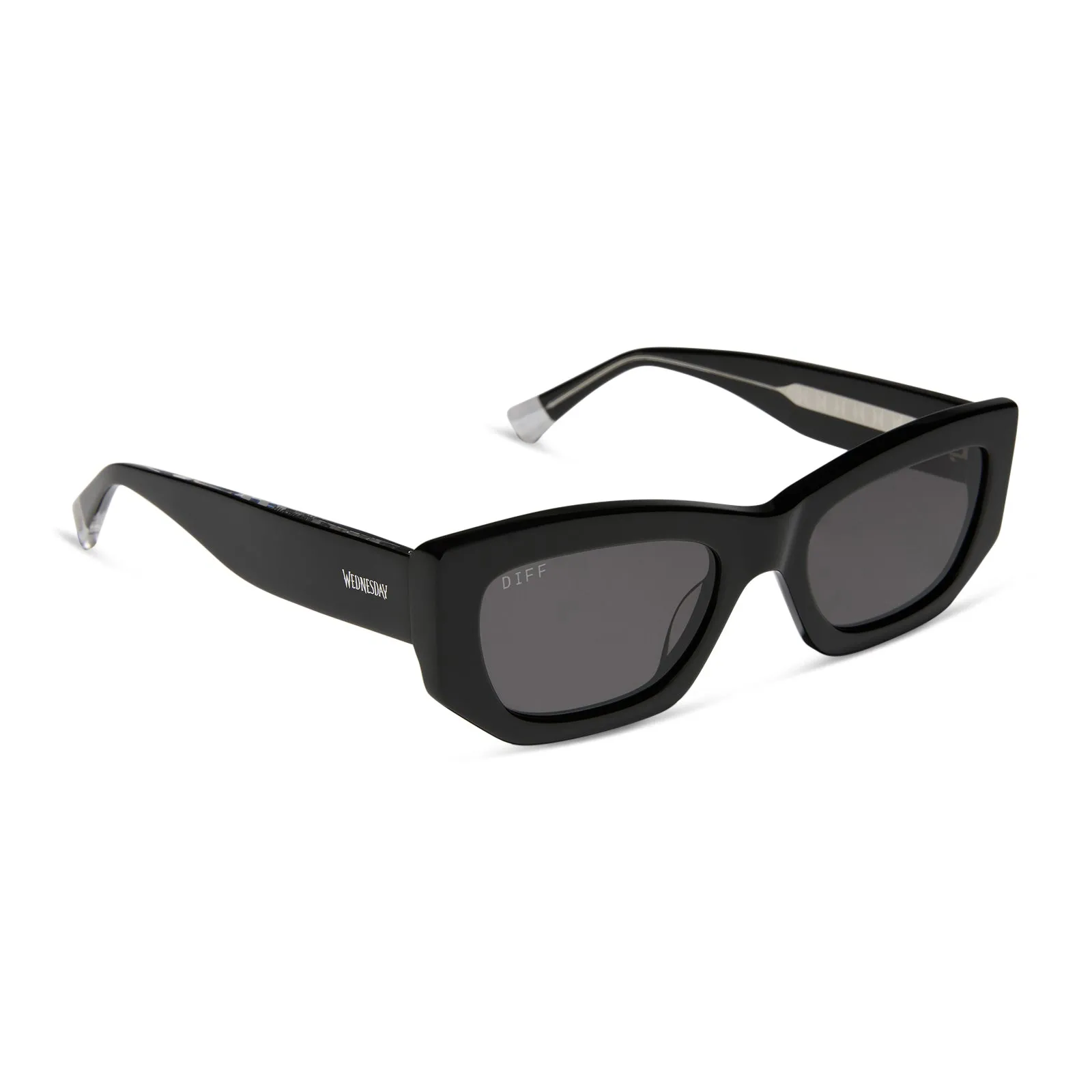 WEDNESDAY ADDAMS - MIDNIGHT BLACK + SCHOOL UNIFORM STRIPES + RAVEN SUNGLASSES sold by Diff Eyewear product image thumbnail 3