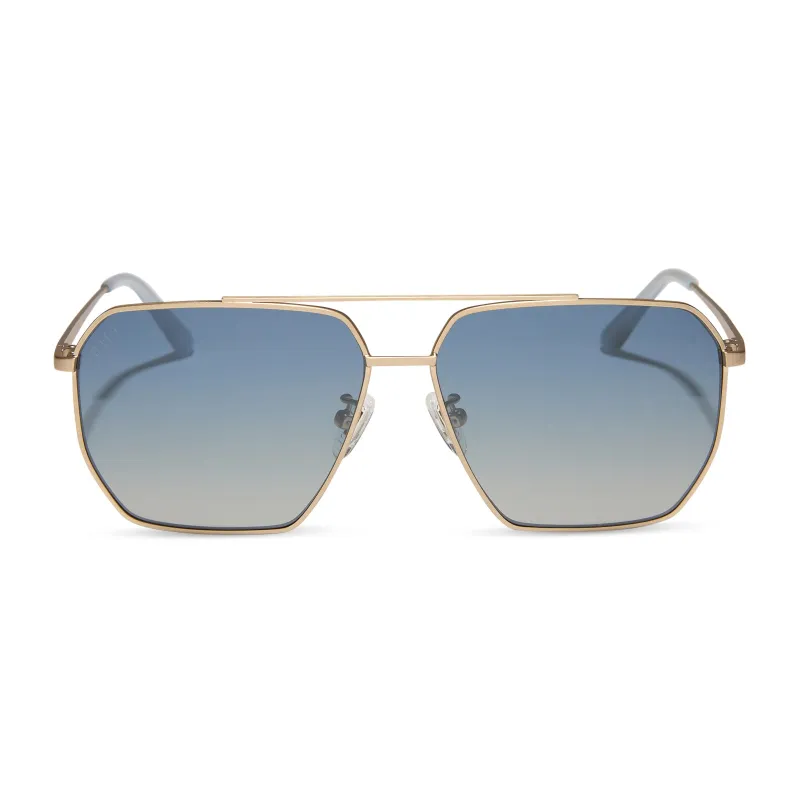 BERKELY - BRUSHED GOLD + AEGEAN BLUE GRADIENT + POLARIZED SUNGLASSES made by Diff Eyewear