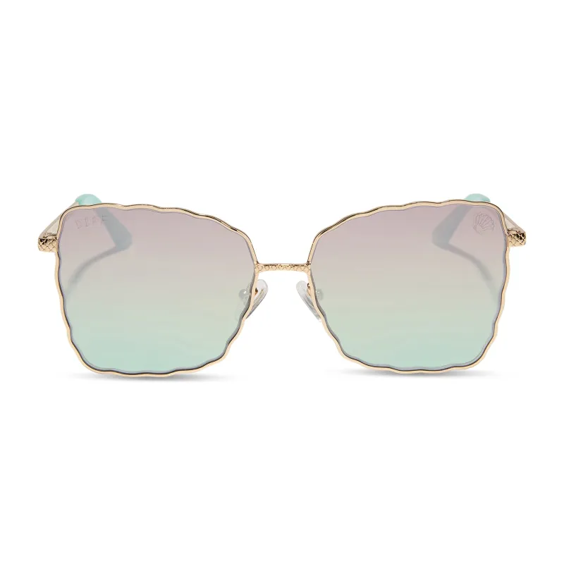 ARIEL 2.0 - SHIMMERING GOLD + IRIDESCENT SEA FOAM TO BLUE GRADIENT SUNGLASSES sold by Diff Eyewear