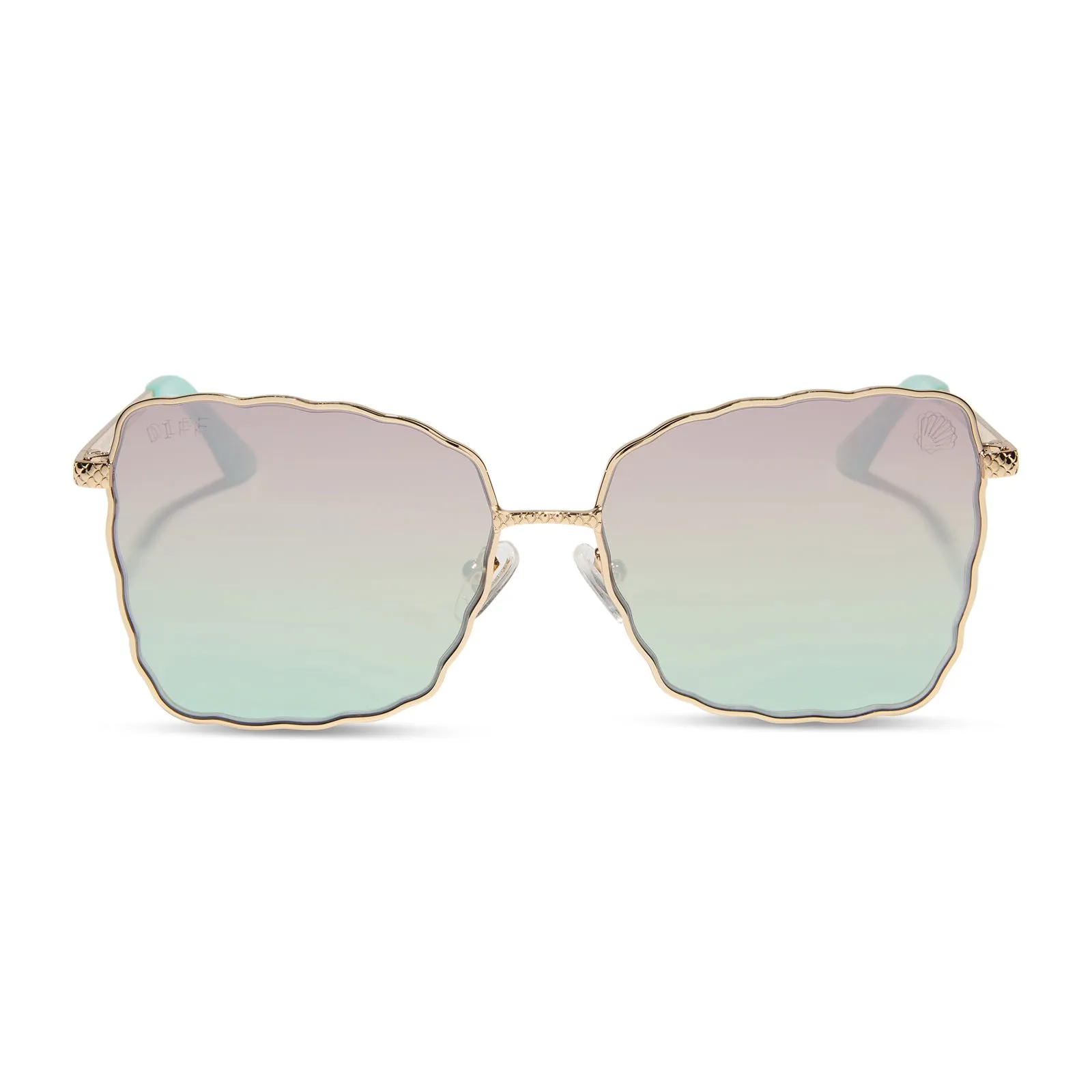 ARIEL 2.0 - SHIMMERING GOLD + IRIDESCENT SEA FOAM TO BLUE GRADIENT SUNGLASSES sold by Diff Eyewear