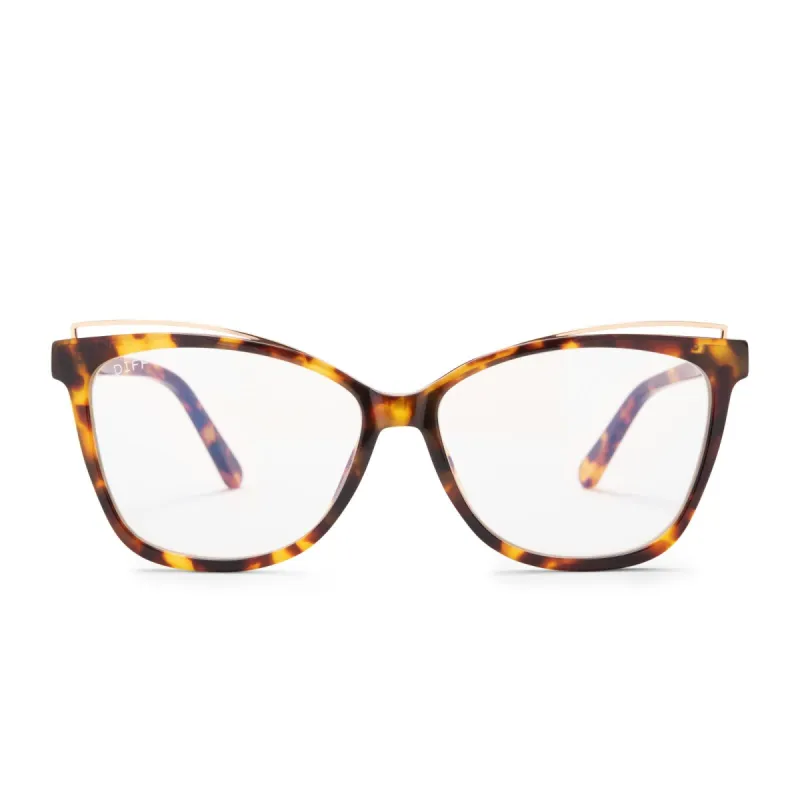 MOLLY - AMBER TORTOISE + CLEAR GLASSES made by Diff Eyewear