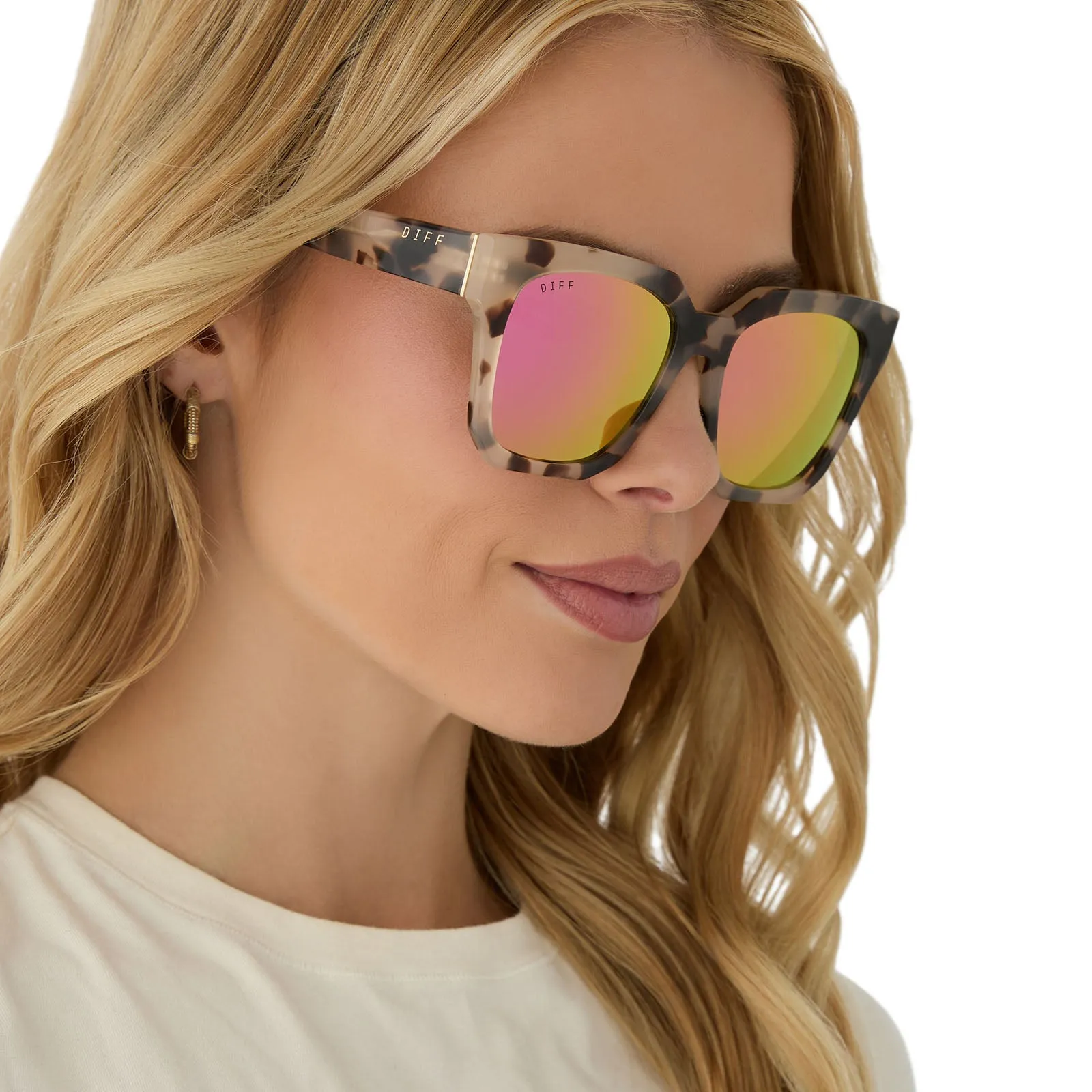 ARIANA - CREAM TORTOISE + PINK MIRROR SUNGLASSES sold by Diff Eyewear product image thumbnail 5