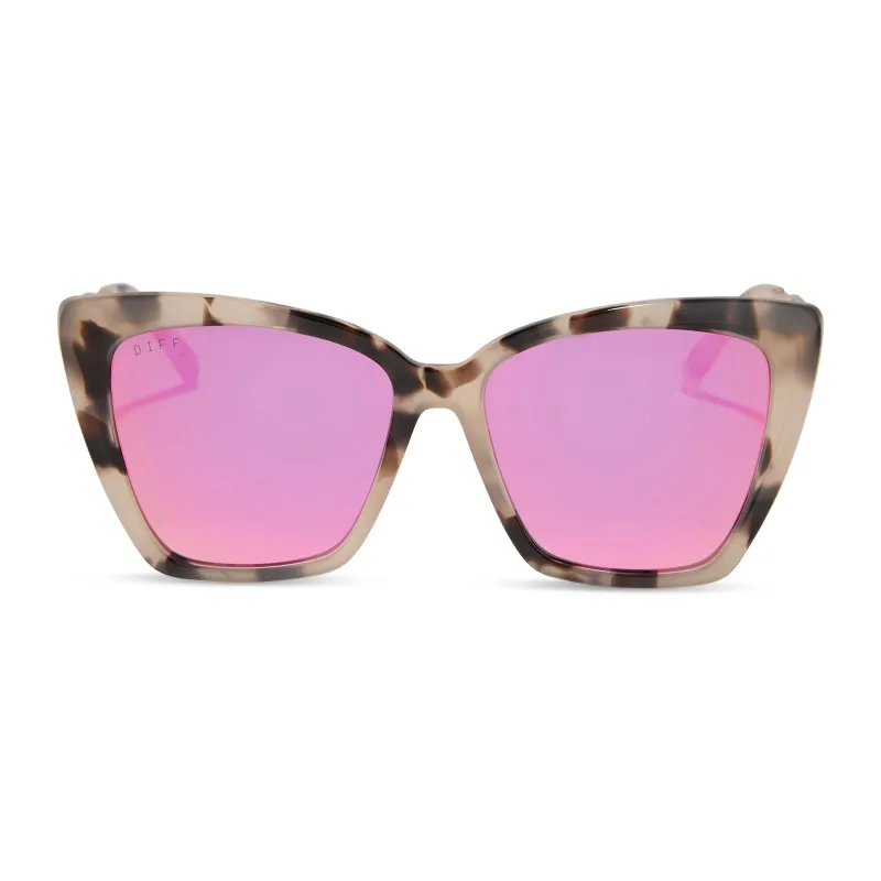 BECKY II - CREAM TORTOISE + PINK MIRROR SUNGLASSES sold by Diff Eyewear
