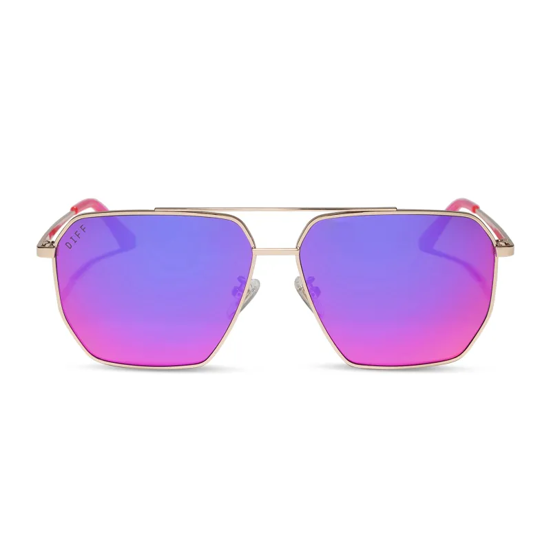 BERKELY - GOLD + PINK RUSH MIRROR SUNGLASSES made by Diff Eyewear