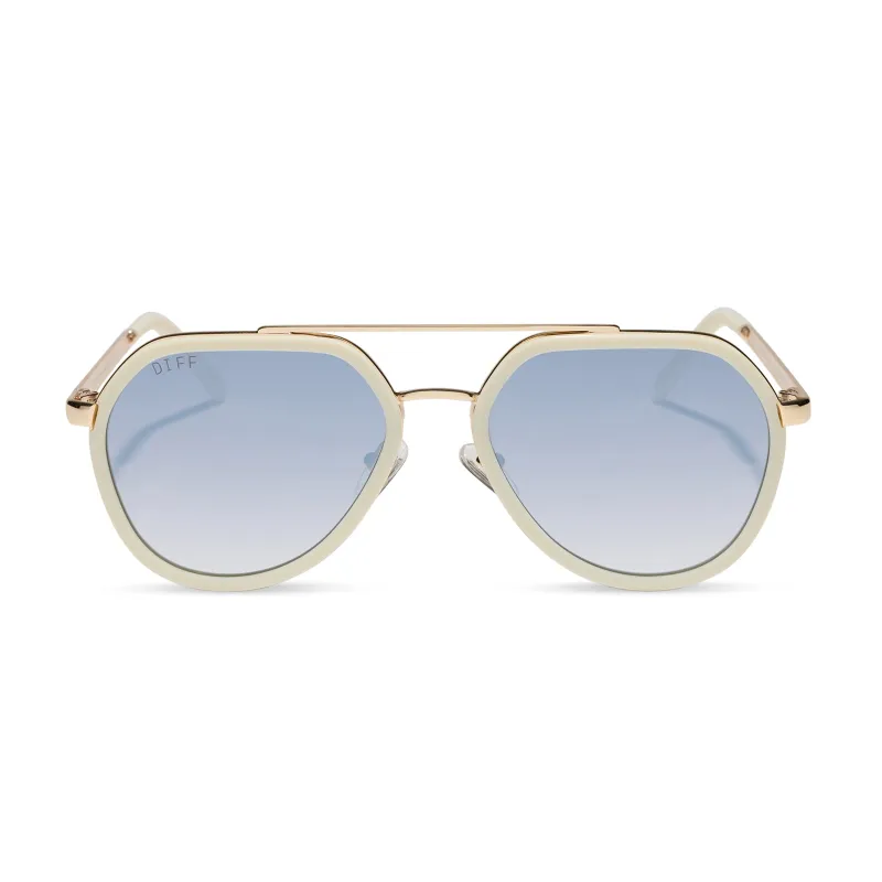 JOEY - COURTSIDE IVORY + GOLD METAL + SLATE GRADIENT FLASH SUNGLASSES sold by Diff Eyewear