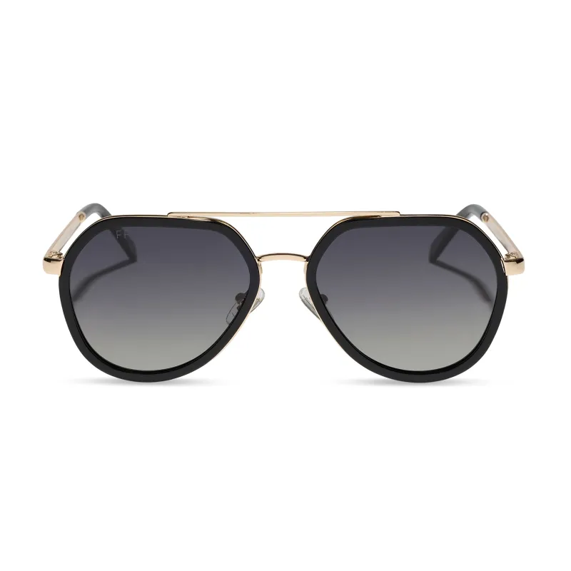JOEY - BLACK + GOLD METAL + GREY GRADIENT + POLARIZED SUNGLASSES sold by Diff Eyewear