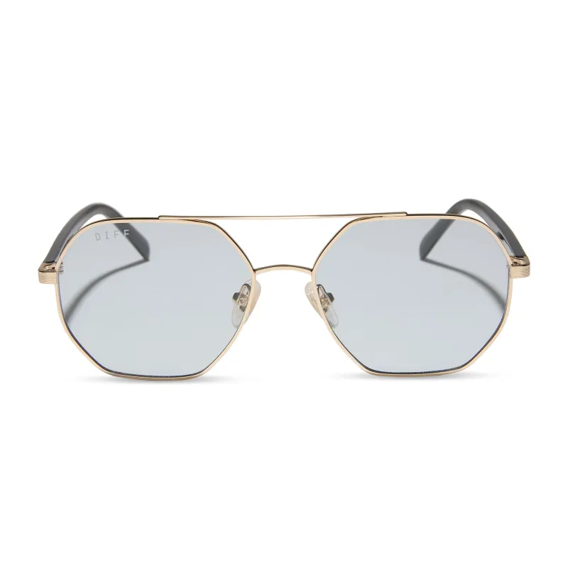 JOJO FLETCHER - JOELLE + GOLD + CHOCOLATE CRYSTAL + GREY TINT SUNGLASSES made by Diff Eyewear