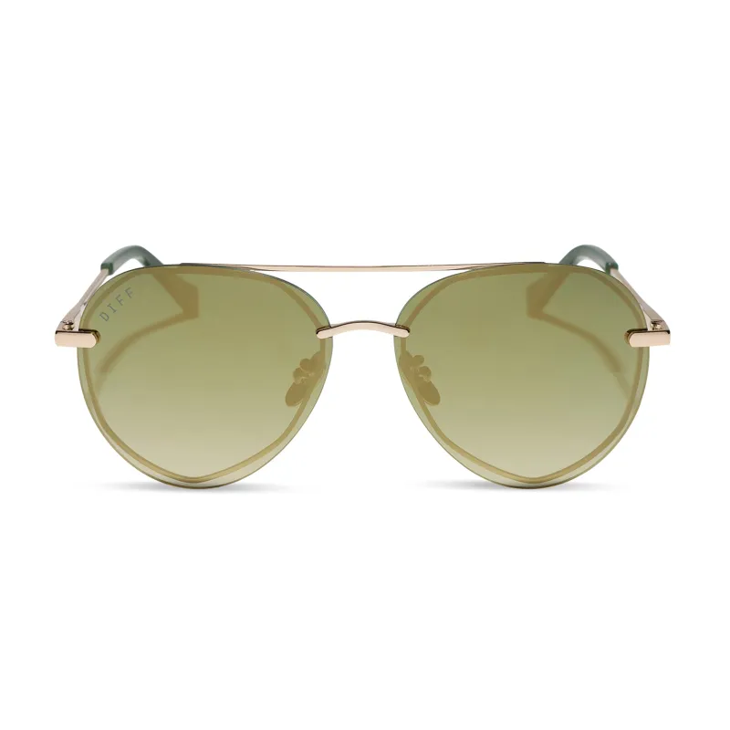 LENOX XS - GOLD + ALOE GREEN GRADIENT + LIGHT GOLD FLASH + POLARIZED SUNGLASSES made by Diff Eyewear