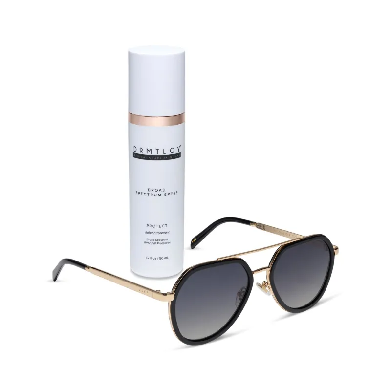 DRMTLGY - JOEY + BLACK + GOLD METAL + GREY GRADIENT + POLARIZED SUNGLASSES made by Diff Eyewear