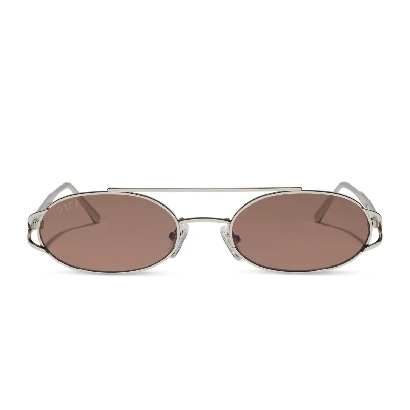 THE BROOKLYN - SILVER + BROWN + SUNGLASSES made by Diff Eyewear