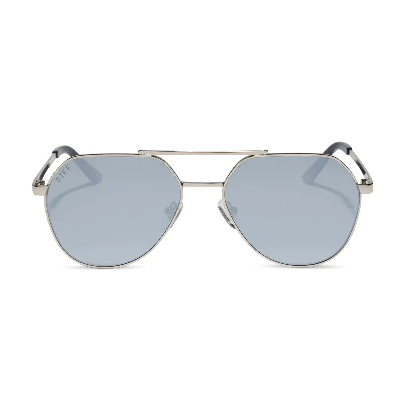 THE RESERVE - SILVER + SILVER MIRROR + POLARIZED SUNGLASSES made by Diff Eyewear