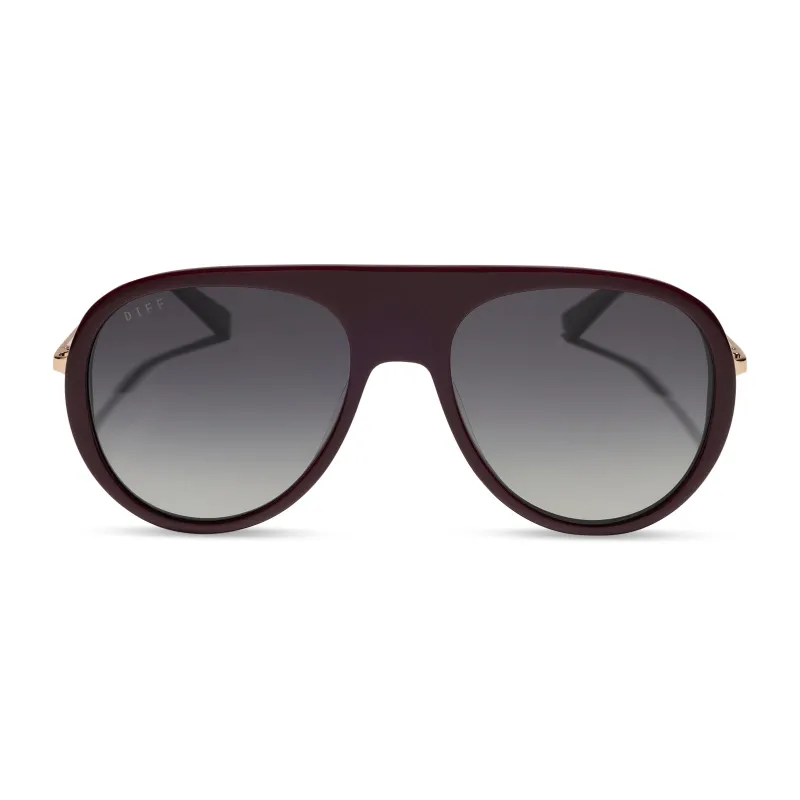 CLEO - DARK CHERRY LAQCUER + GREY GRADIENT + POLARIZED + SUNGLASSES made by Diff Eyewear