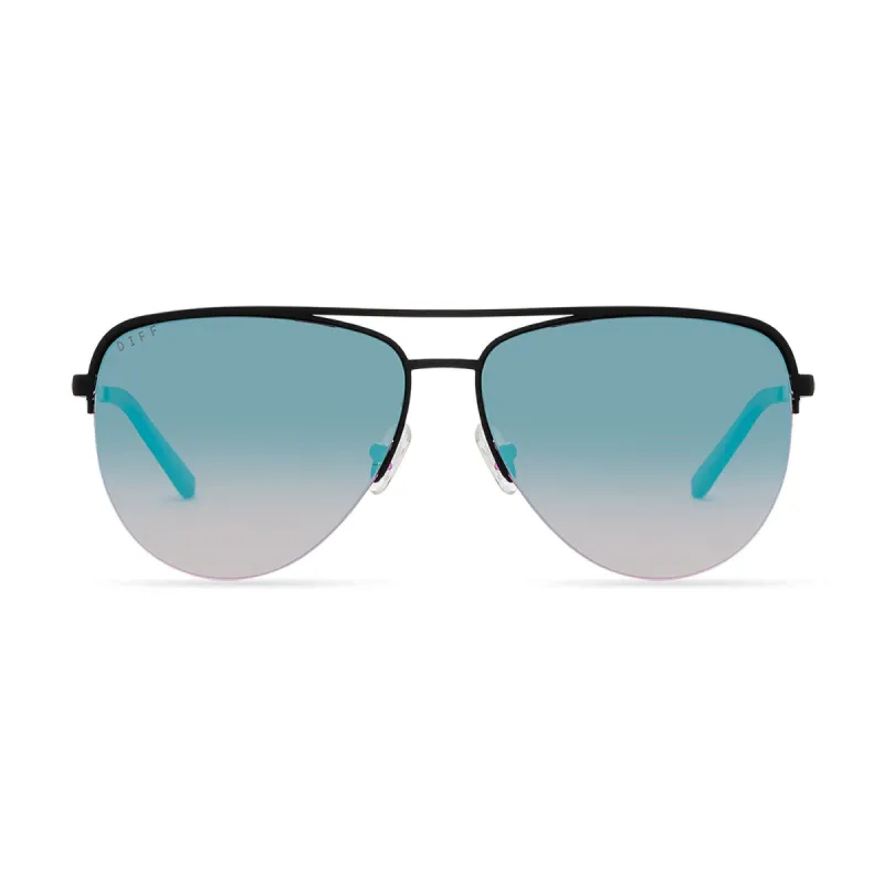 TATE - MATTE BLACK + AEGEAN BLUE MIRROR SUNGLASSES sold by Diff Eyewear
