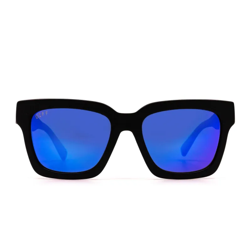 AUSTEN - MATTE BLACK + BLUE MIRROR SUNGLASSES sold by Diff Eyewear
