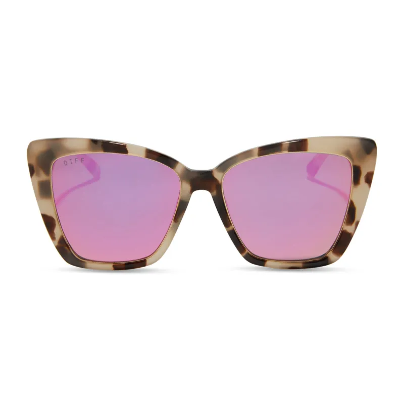 BECKY IV - CREAM TORTOISE + PINK MIRROR SUNGLASSES sold by Diff Eyewear